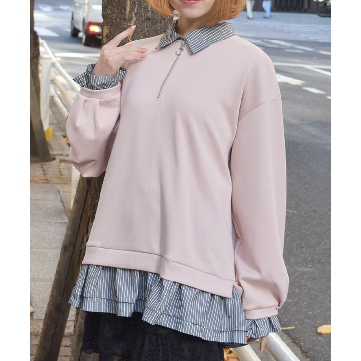 ハーフジップレイヤード風プルオーバー | axes femme | 詳細画像1 