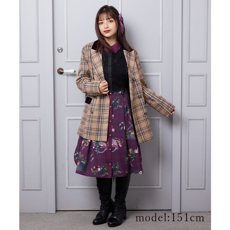 チェック×別珍ロングJK[品番：IGAW0002403]｜axes femme（アクシーズ