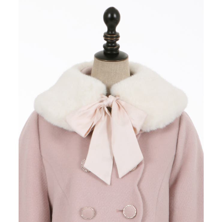 アクシーズファム　ベージュ ファー付きロングコート axes femme｜ファーティペ付ロングコート | Rakuten Fashion