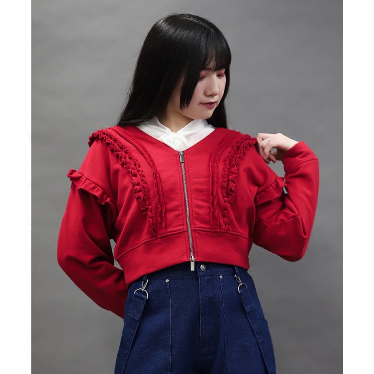 ダメージフリル裏毛カットカーディガン | axes femme | 詳細画像1 