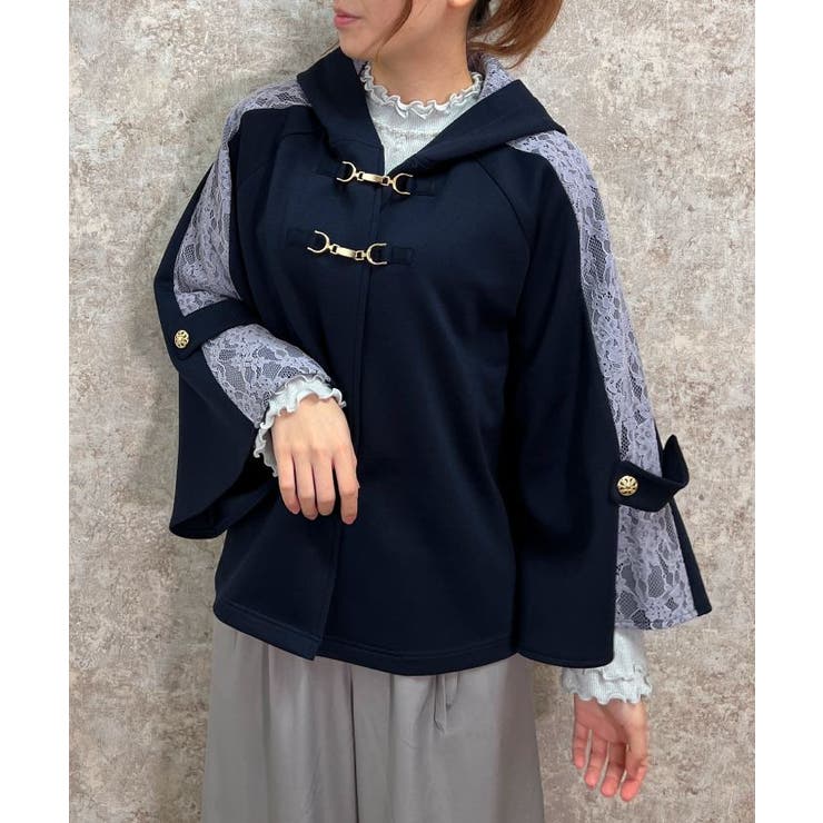 REKISAMI レキサミ フード付きコート チュール切替 ケープ風 羽織 ケープ コート ウール シルク 手縫い Filomo レディース