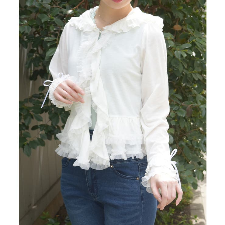 白 | ＵＶカットフードフリルカーディガン | axes femme