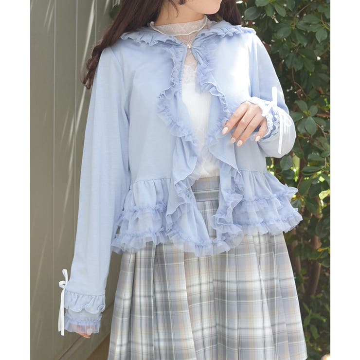 サックス | ＵＶカットフードフリルカーディガン | axes femme