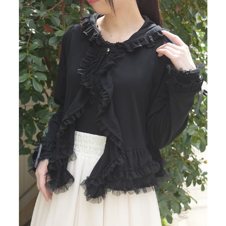 黒 | ＵＶカットフードフリルカーディガン | axes femme