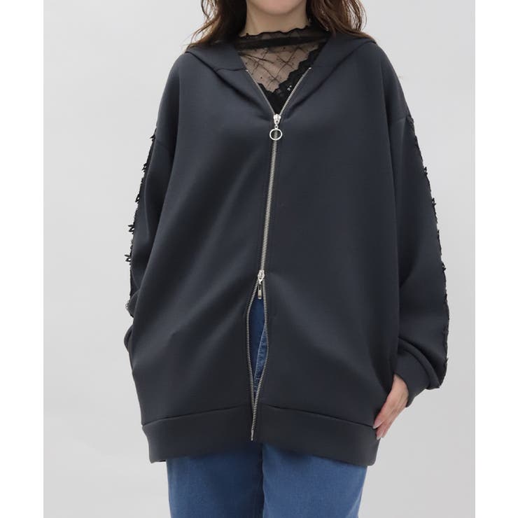 チャコール | 袖レースロングパーカー | axes femme