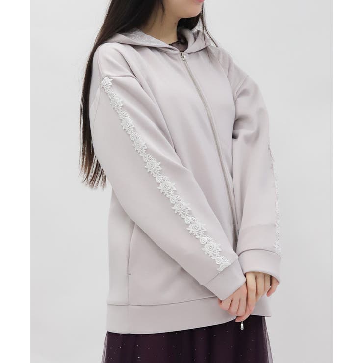 グレージュ | 袖レースロングパーカー | axes femme