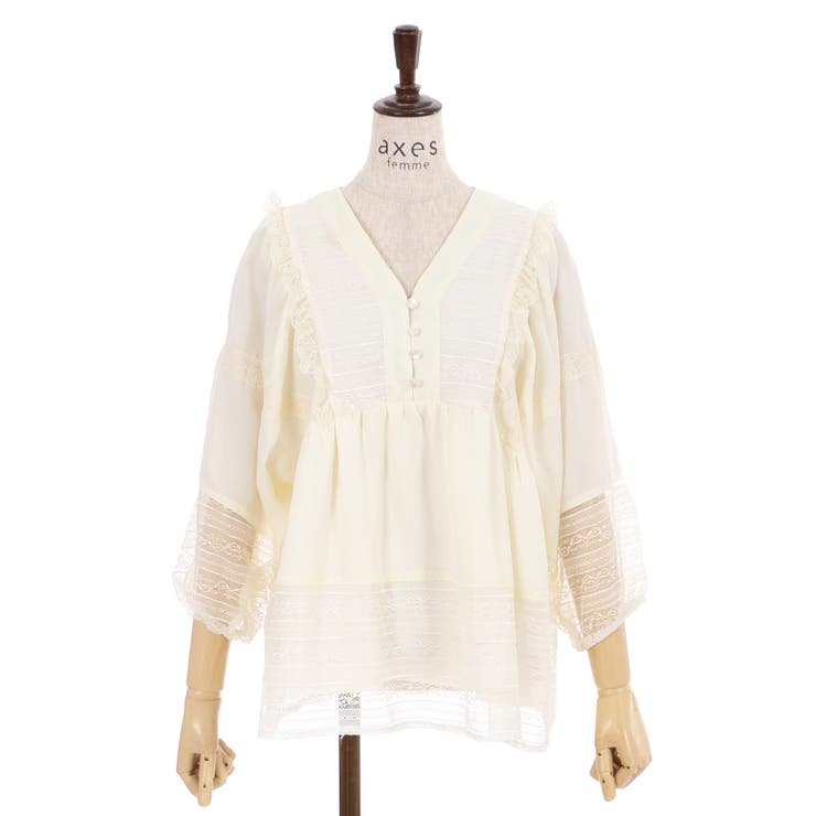 Aラインレースブラウス[品番：IGAW0001614]｜axes femme（アクシーズ