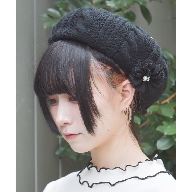 黒 | コサージュ付きニットベレー | axes femme