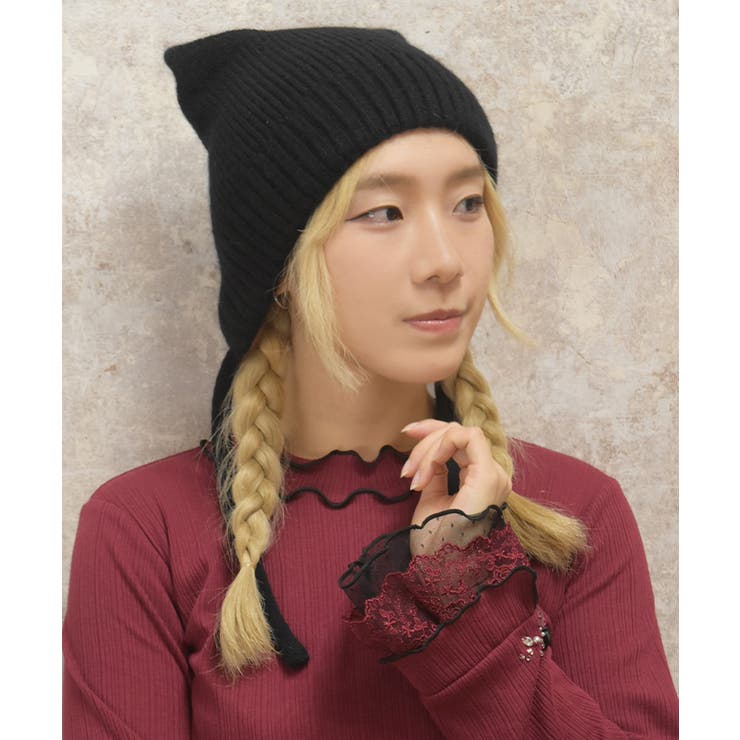 黒 | ネコ耳ニットボンネット | axes femme