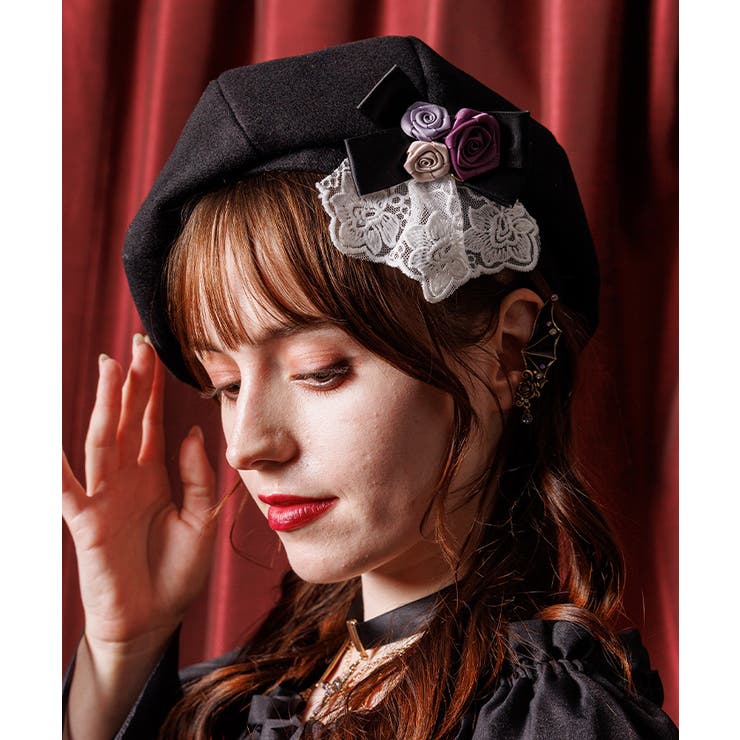 黒 | 巻きバラブローチ付きベレー | axes femme