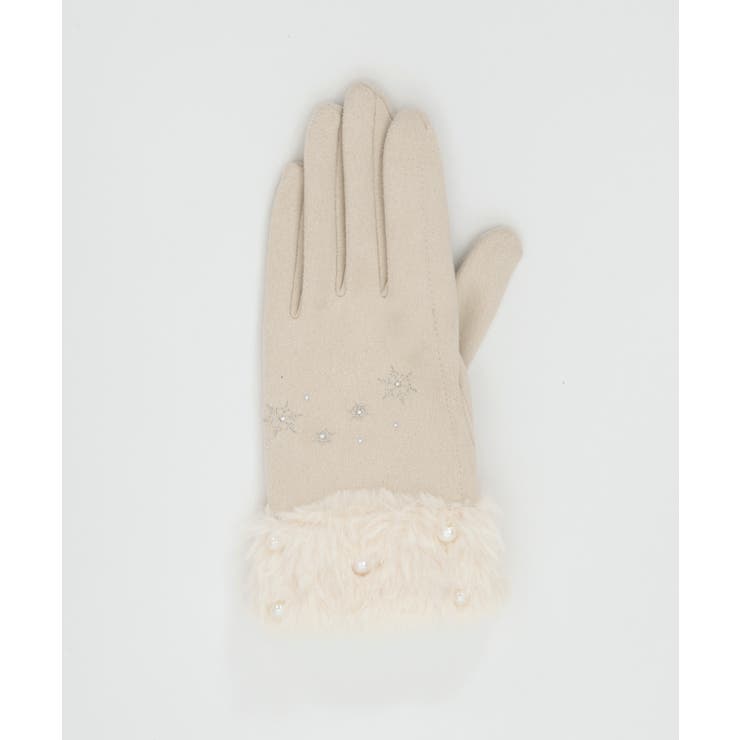雪刺繍×パールファー手袋[品番：IGAW0004313]｜axes femme（アクシーズ 