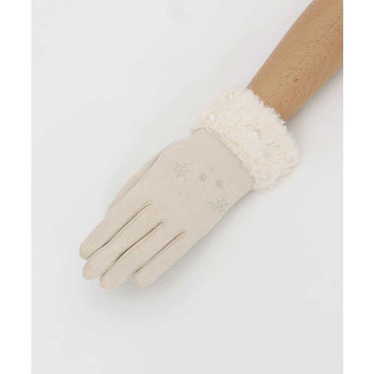 雪刺繍×パールファー手袋[品番：IGAW0004313]｜axes femme（アクシーズ