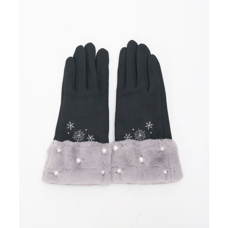 雪刺繍×パールファー手袋[品番：IGAW0005611]｜axes femme（アクシーズ