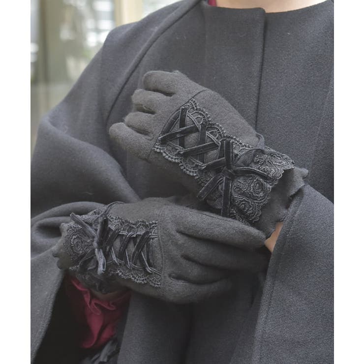 レースアップベロアリボン手袋[品番：IGAW0005520]｜axes femme