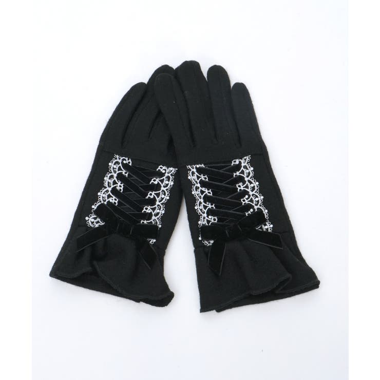 黒 | ベロアリボンレースアップ手袋 | axes femme
