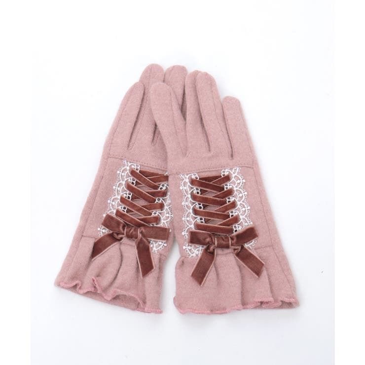 ピンク | ベロアリボンレースアップ手袋 | axes femme
