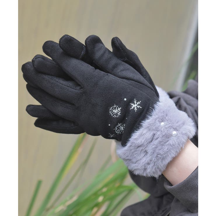 雪刺繍スエードファー手袋 | axes femme | 詳細画像4 