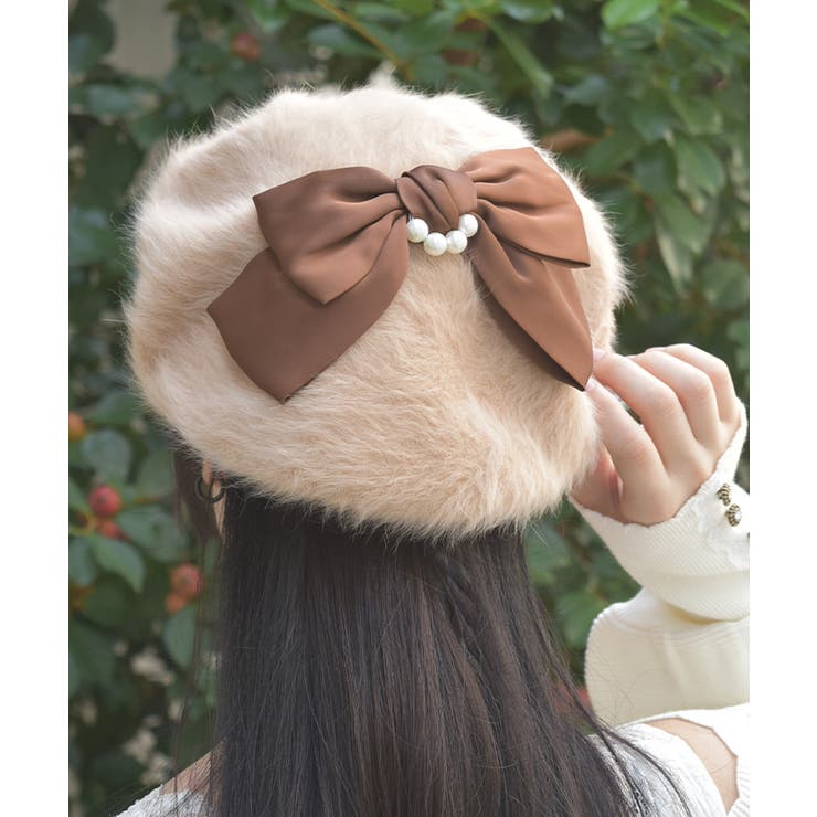 ベージュ | パール付きリボンファーベレー | axes femme