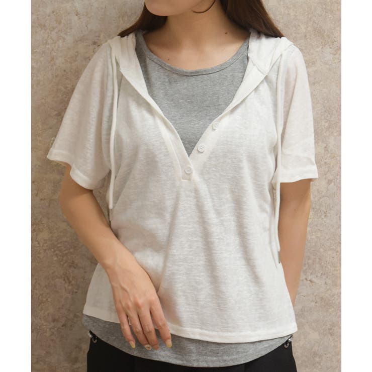 白 | レイヤード配色パーカー | axes femme