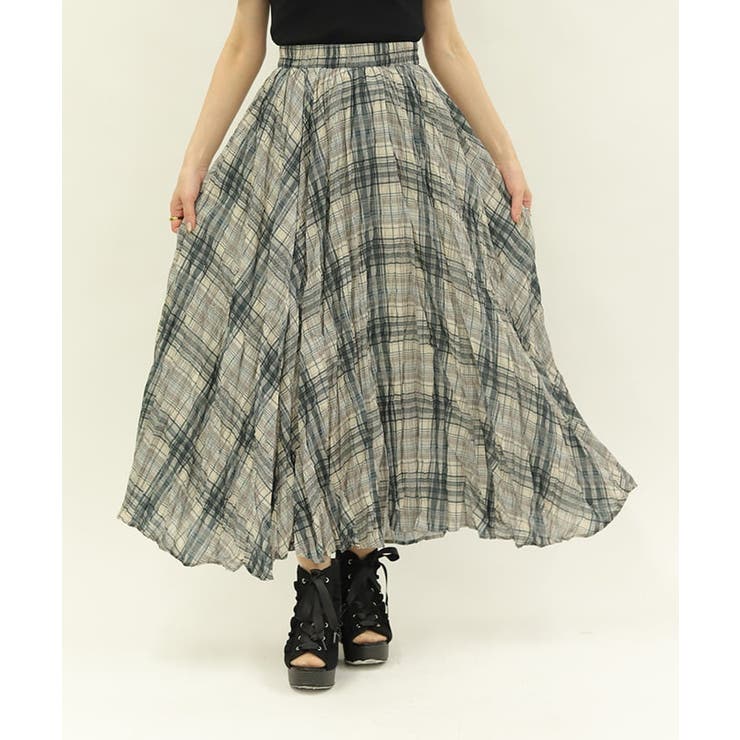 高級感 シワ加工チェック柄スカート[品番：IGAW0006350]｜axes femme レディースウェア