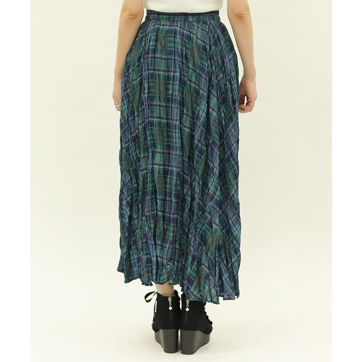 慈雨 変形 チェック ストライプ パッチワーク風 アシメ　切替　スカート 慈雨 センソユニコ チェック切替デザインスカート : セレクト