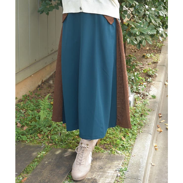 ブルーグリーン | 異素材切替スカート | axes femme