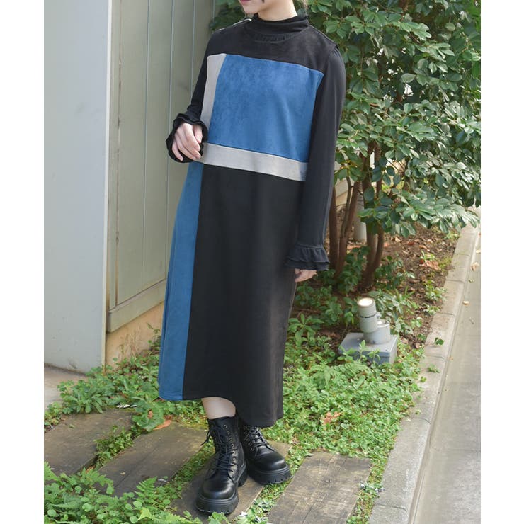 ブルー | 配色スエードワンピース | axes femme