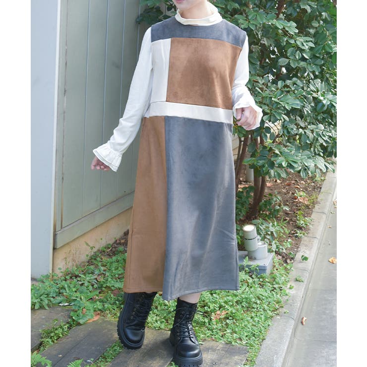 キャメル | 配色スエードワンピース | axes femme