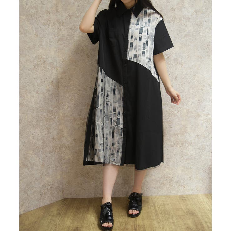 黒 | チュール重ねシャツワンピース | axes femme