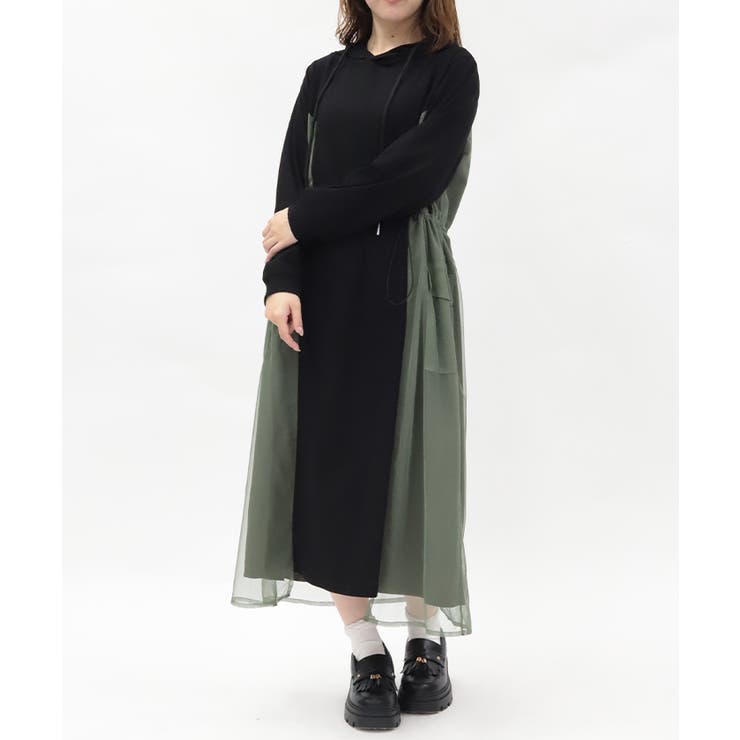 黒 | 切替パーカーワンピース | axes femme