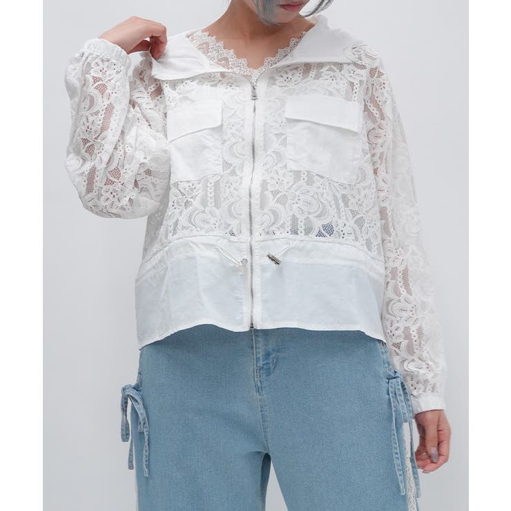 白 | 総レースパーカー | axes femme