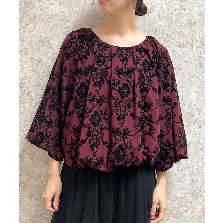 ワイン | チュールフロッキーブラウス | axes femme