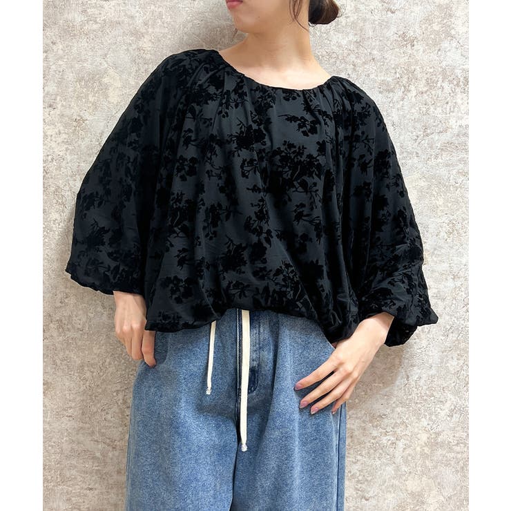 黒 | チュールフロッキーブラウス | axes femme