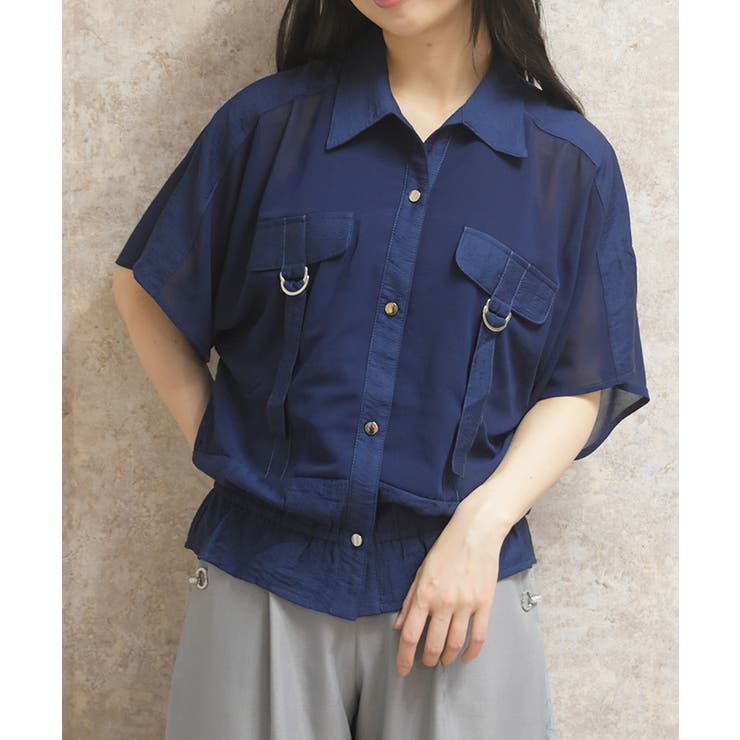 紺 | シアー切替ブラウス | axes femme