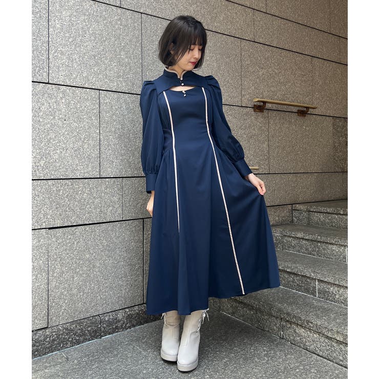 デコルテ開きラインワンピース[品番：IGAW0003298]｜axes femme