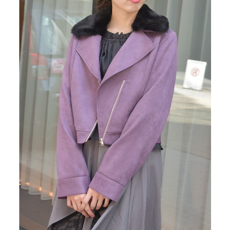 パープル | ファー襟カットスエードコート | axes femme