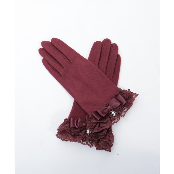 ワイン | カメオリボンレースフリル手袋 | axes femme