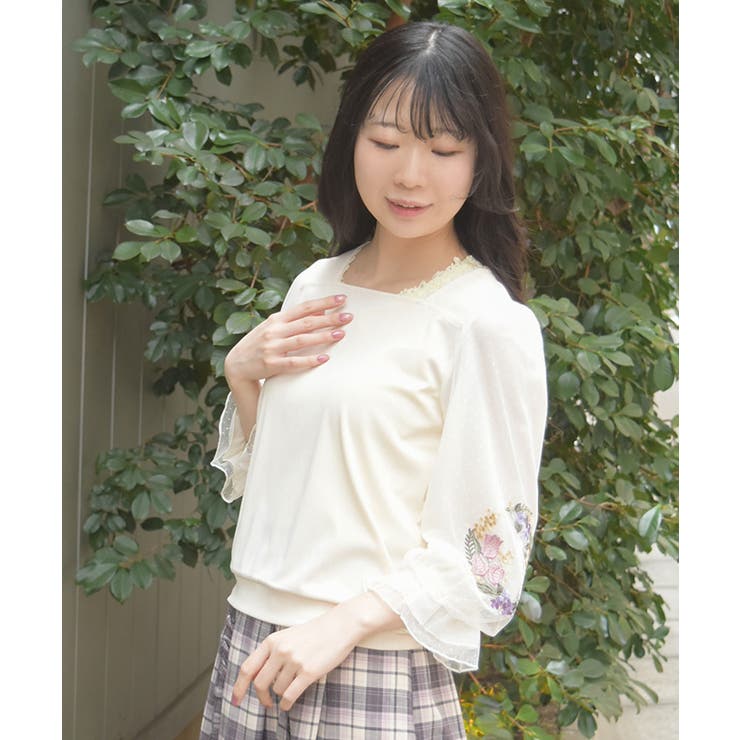 チューリップ刺繍七分袖プルオーバー | axes femme | 詳細画像8 