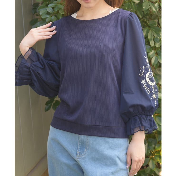 紺 | メテオール刺繍袖プルオーバー | axes femme
