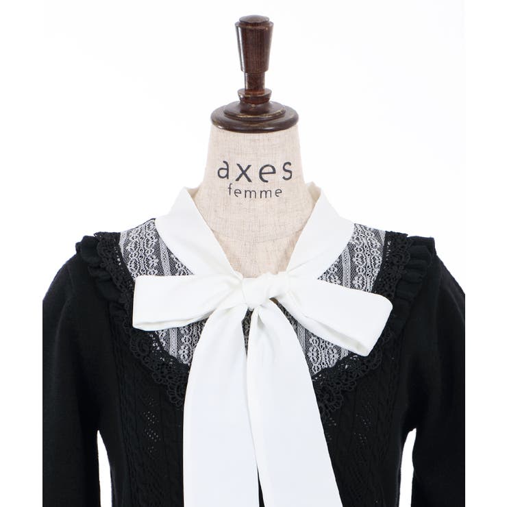 ボウタイブロッキング風ニット[品番：IGAW0001171]｜axes femme