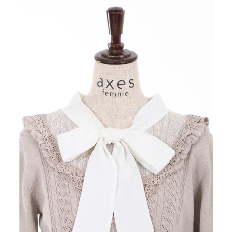 フード付ニットポンチョ 黒 ブラック axes femme アクシーズ axes femme（アクシーズファム）の「ケーブルニットポンチョ