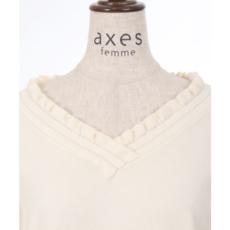 フラワー刺繍袖Vネックニット[品番：IGAW0005688]｜axes femme