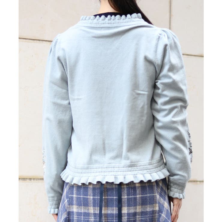 フラワー刺繍袖Vネックニット[品番：IGAW0005688]｜axes femme