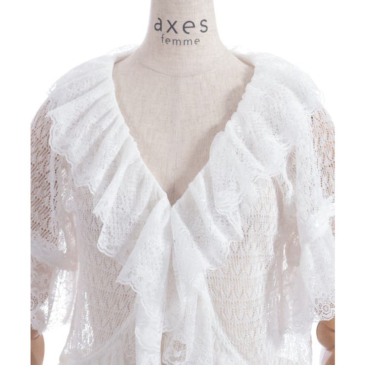 axes femme - 早い者勝ち❣️axes femme ドレス パーティー M 白 ボレロ レース レース袖フリルボレロ（カーディガン/ボレロ）｜axes femme