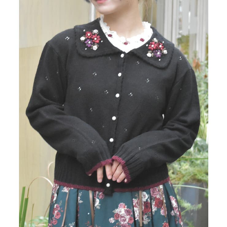 フラワーリボン刺繍ニットカーディガン | axes femme | 詳細画像1 