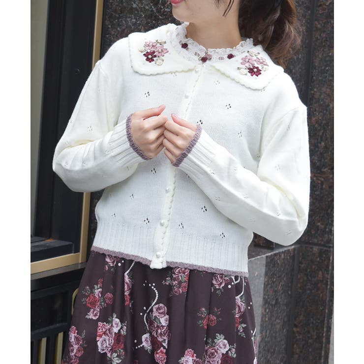 フラワーリボン刺繍ニットカーディガン | axes femme | 詳細画像7 