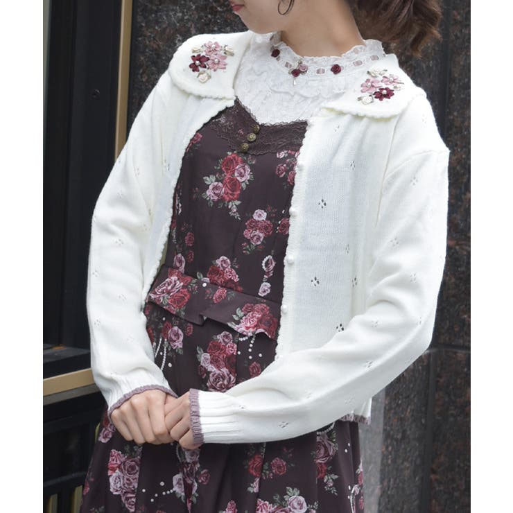 生成り | フラワーリボン刺繍ニットカーディガン | axes femme