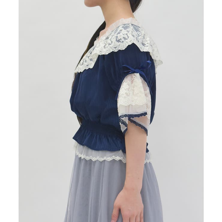 シアストライプ×レースプルオーバー | axes femme | 詳細画像2 