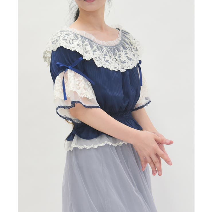 シアストライプ×レースプルオーバー | axes femme | 詳細画像7 