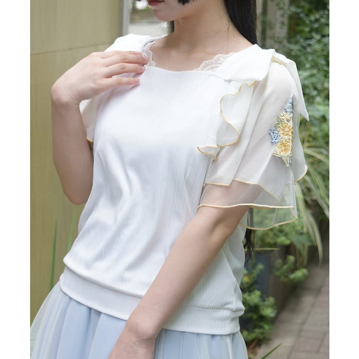 白 | 接触冷感ダリア刺繍プルオーバー | axes femme